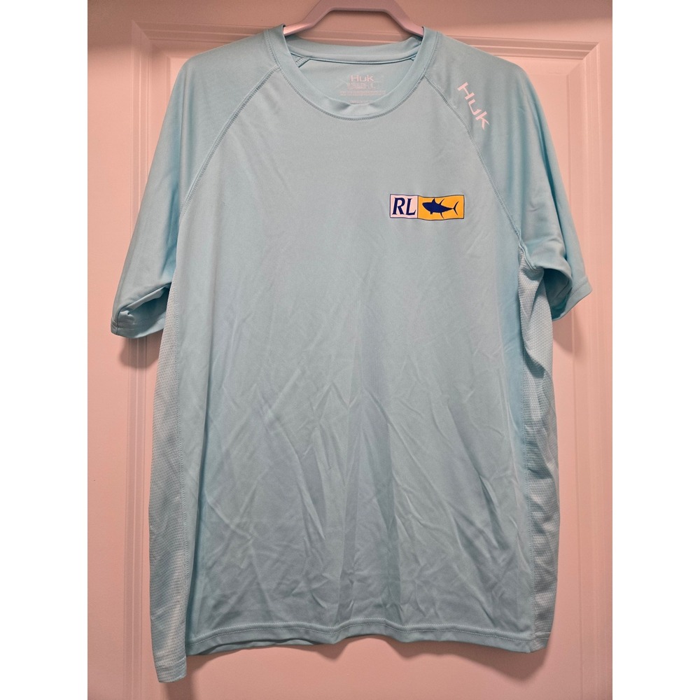 Huk Mens Restless Lady Charters Fishing Shirt Blue Graphic Tee Large Ocean City